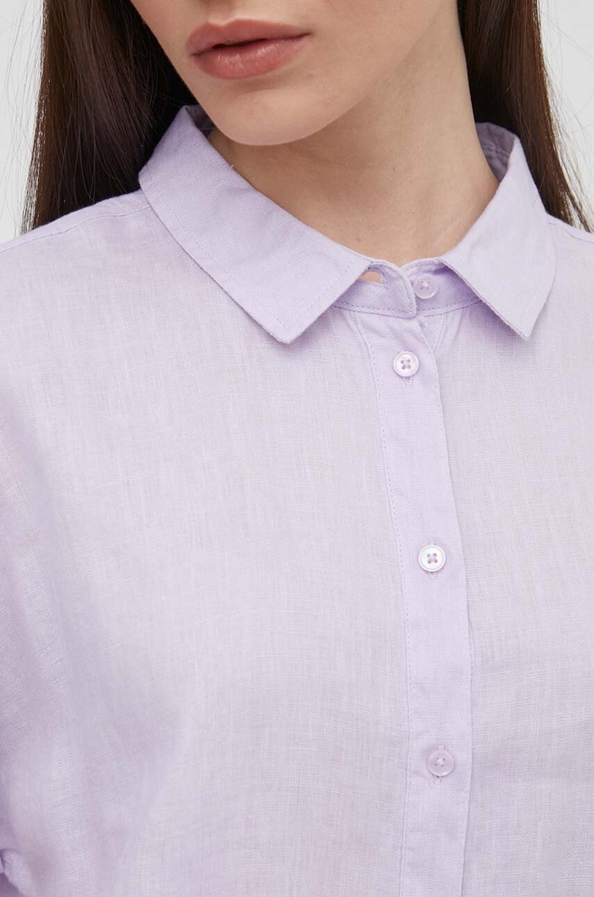 Πουκάμισο από λινό United Colors of Benetton χρώμα: μοβ φωτογραφία