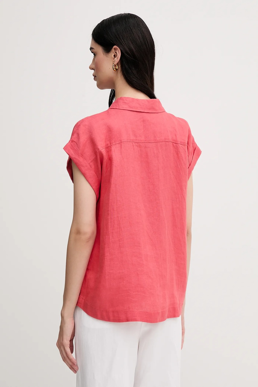 Льняная рубашка United Colors of Benetton цвет бежевый regular классический воротник