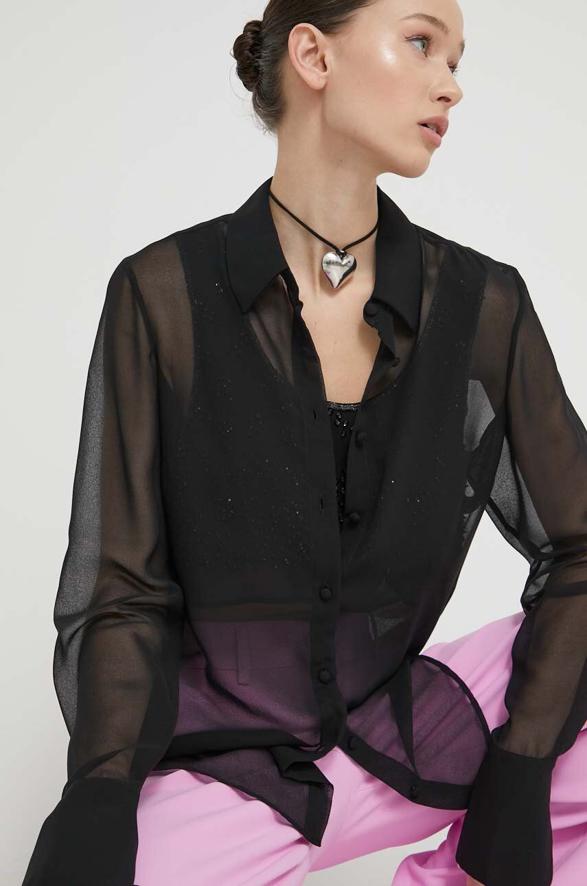Blugirl Blumarine cămașă femei, culoarea negru, cu guler clasic, regular RA4136.T3854