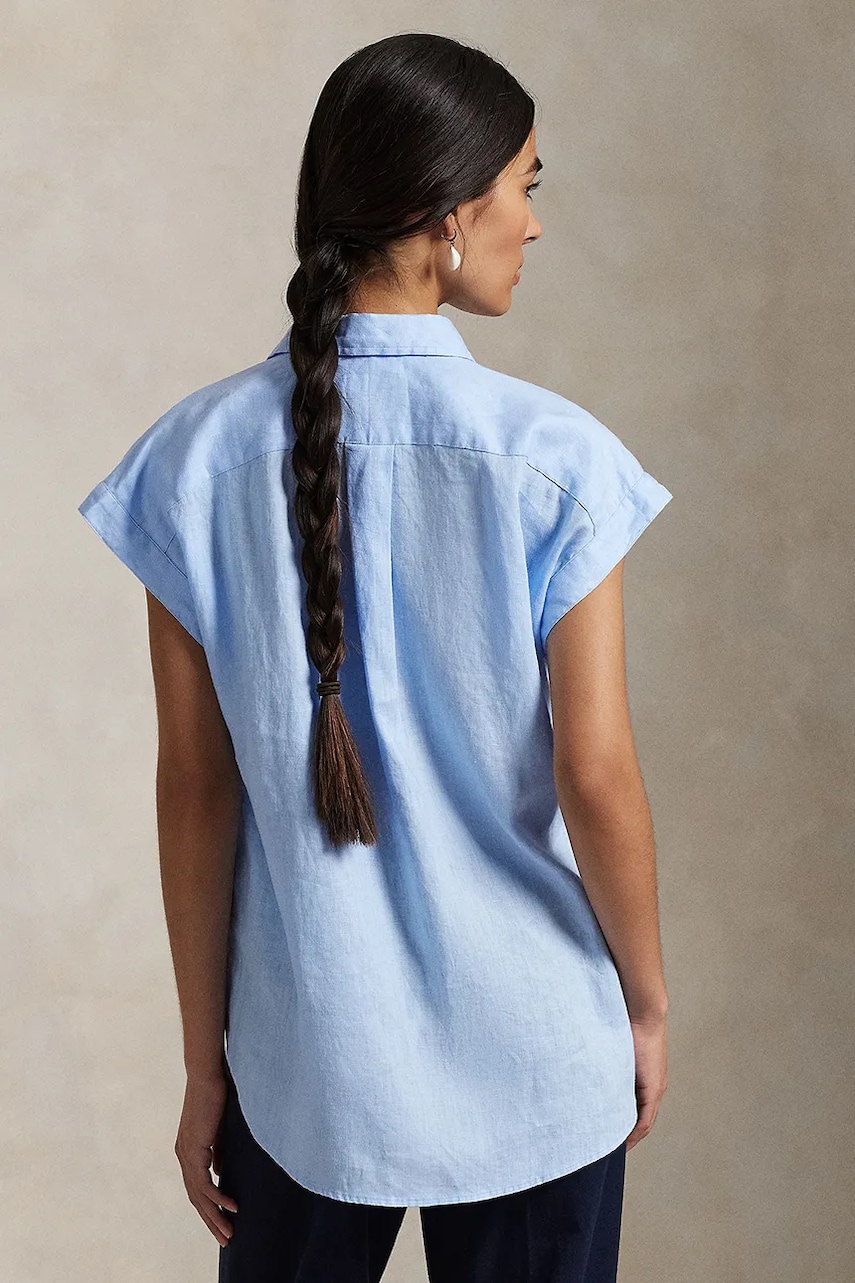 Льняная блузка Polo Ralph Lauren цвет белый однотонная 211935131 Льняная блузка Polo Ralph Lauren цвет белый однотонная 211935131