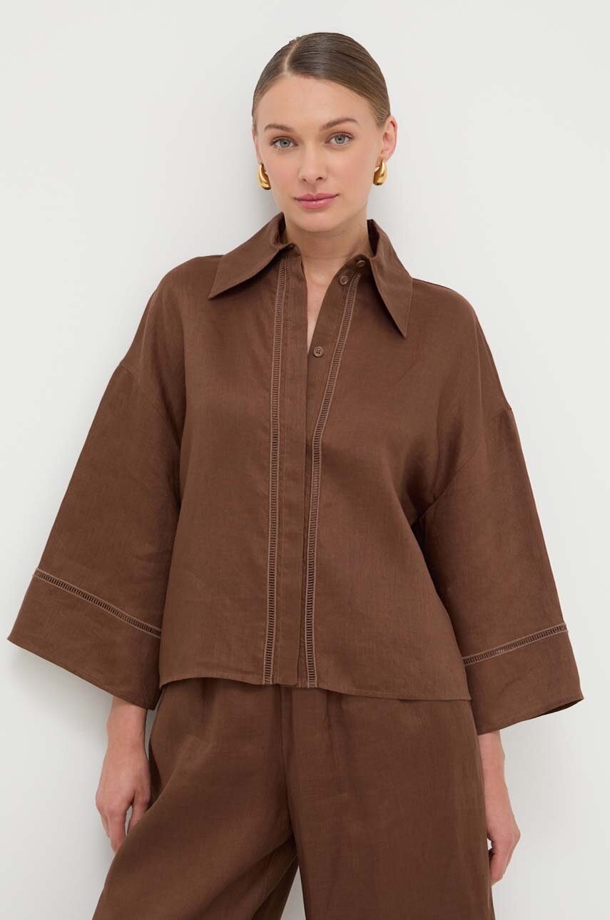 

Ленена риза Max Mara Leisure в кафяво със свободна кройка с класическа яка 2416111038600, Кафяв