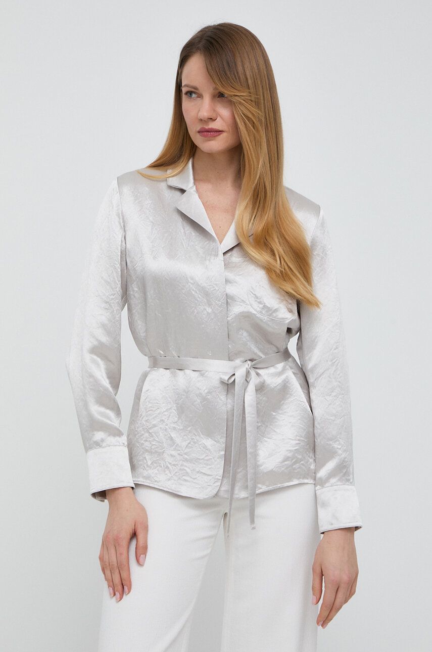 Max Mara Leisure cămașă femei, culoarea gri, cu guler clasic, regular 2416110000000
