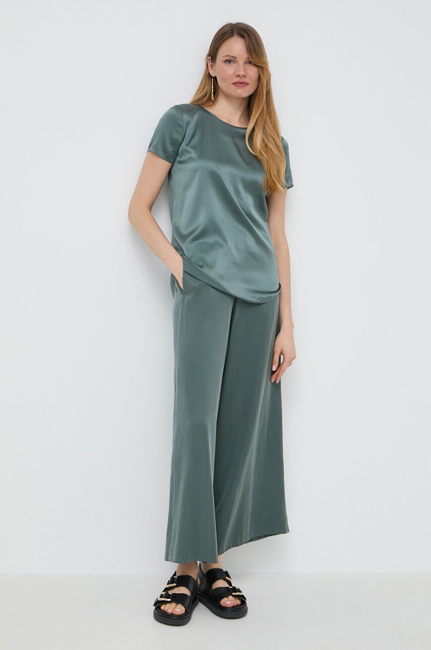 Max Mara Leisure bluza de matase culoarea verde, neted