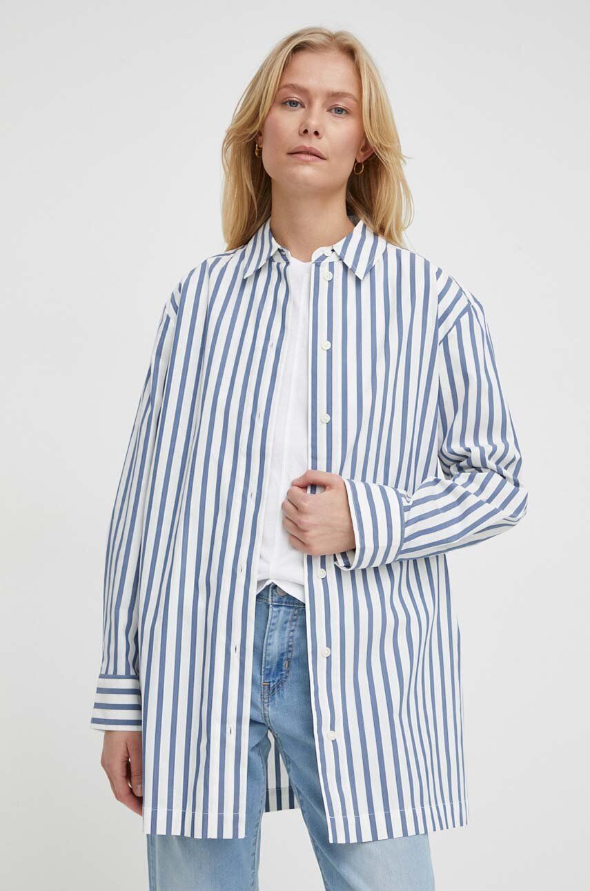 E-shop Košile Marc O'Polo dámská, tmavomodrá barva, relaxed, s klasickým límcem
