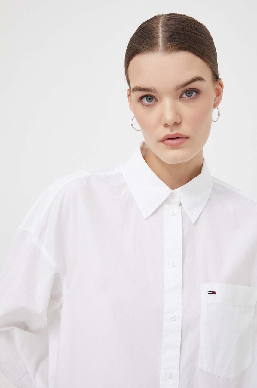 E-shop Bavlněná košile Tommy Jeans bílá barva, relaxed, s klasickým límcem