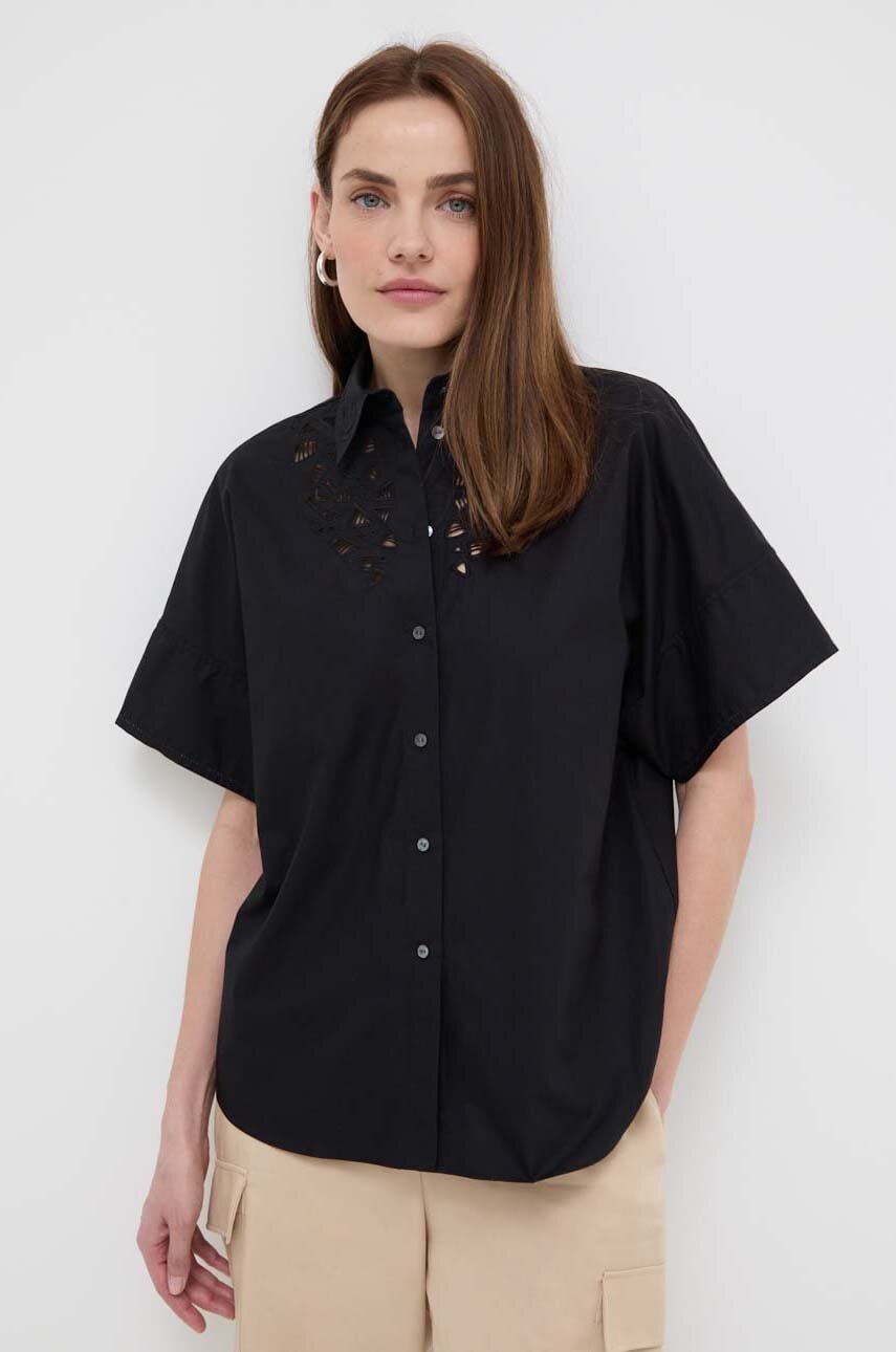 Karl Lagerfeld camasa din bumbac femei, culoarea negru, cu guler clasic, regular