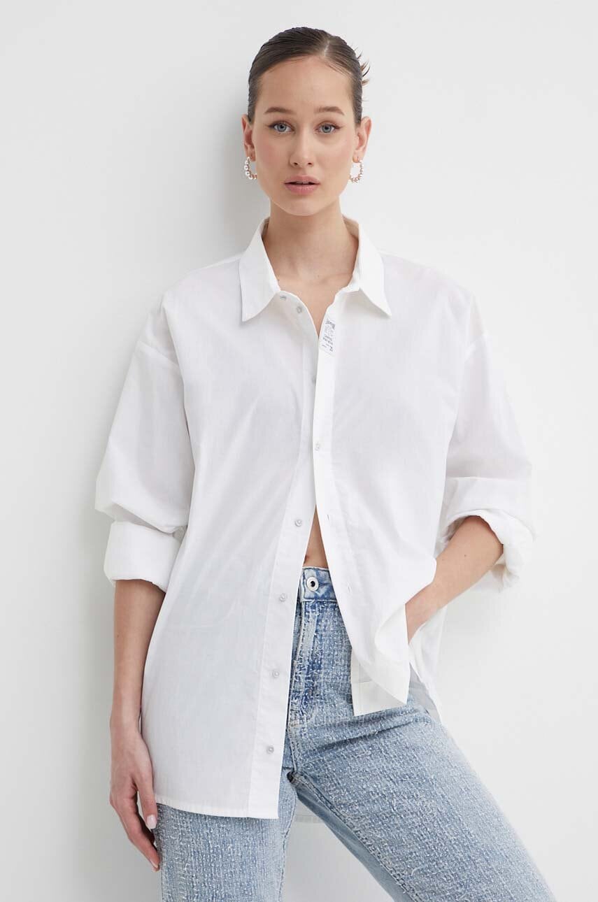 Champion camasa din bumbac femei, culoarea bej, cu guler clasic, relaxed, 117204