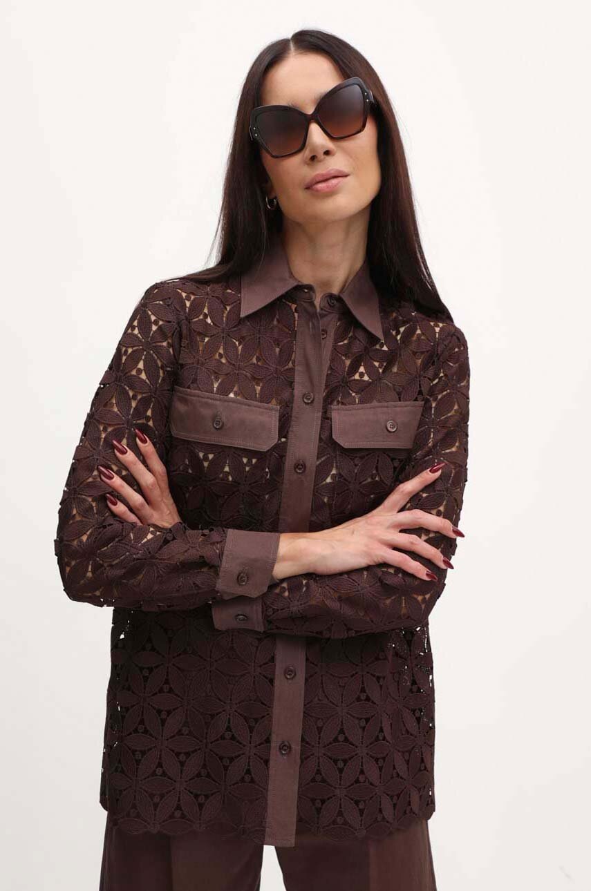 

Риза Weekend Max Mara дамска в кафяво със стандартна кройка с класическа яка 2415261013600, Кафяв