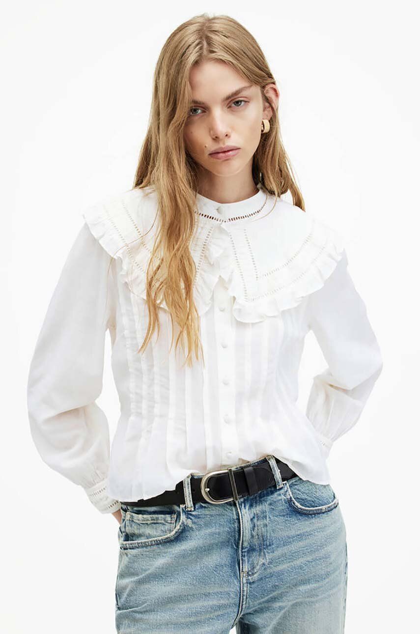 Levně Košile AllSaints OLEA TOP dámská, bílá barva, slim, s klasickým límcem, WM506Z