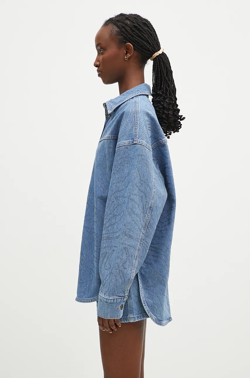 Джинсовая рубашка Rotate Rhinestone Denim женская relaxed классический воротник 1126401468 Джинсовая рубашка Rotate Rhinestone Denim женская relaxed классический воротник 1126401468