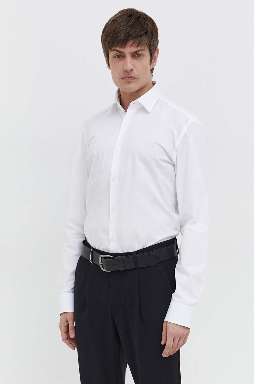 Bavlněná košile HUGO bílá barva, slim, s klasickým límcem, 50508294