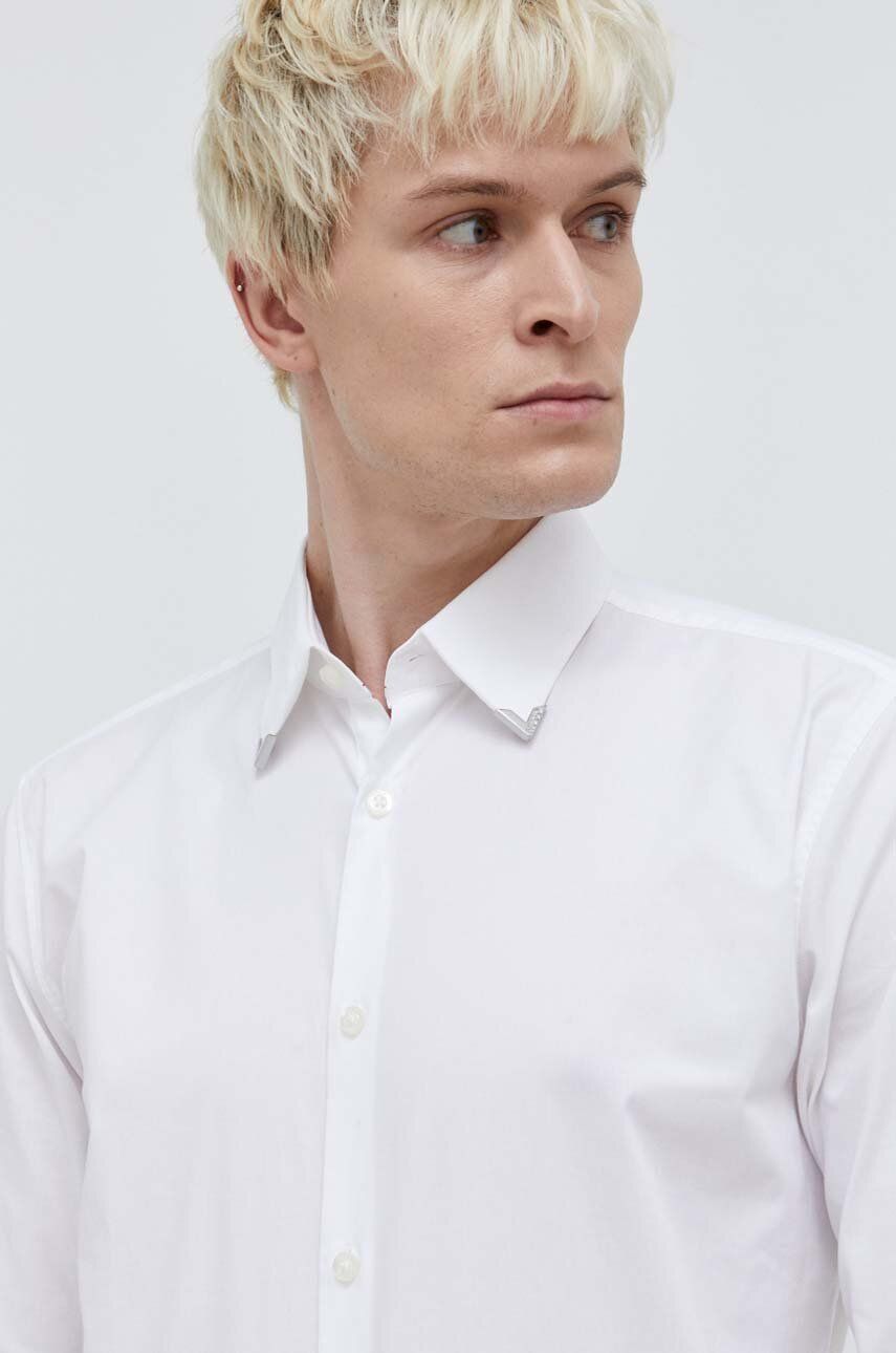 Levně Košile HUGO pánská, bílá barva, regular, s klasickým límcem, 50508633
