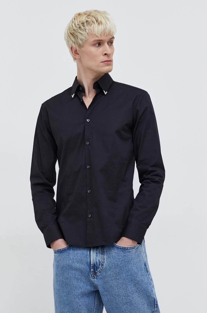Levně Košile HUGO pánská, černá barva, regular, s klasickým límcem, 50508633