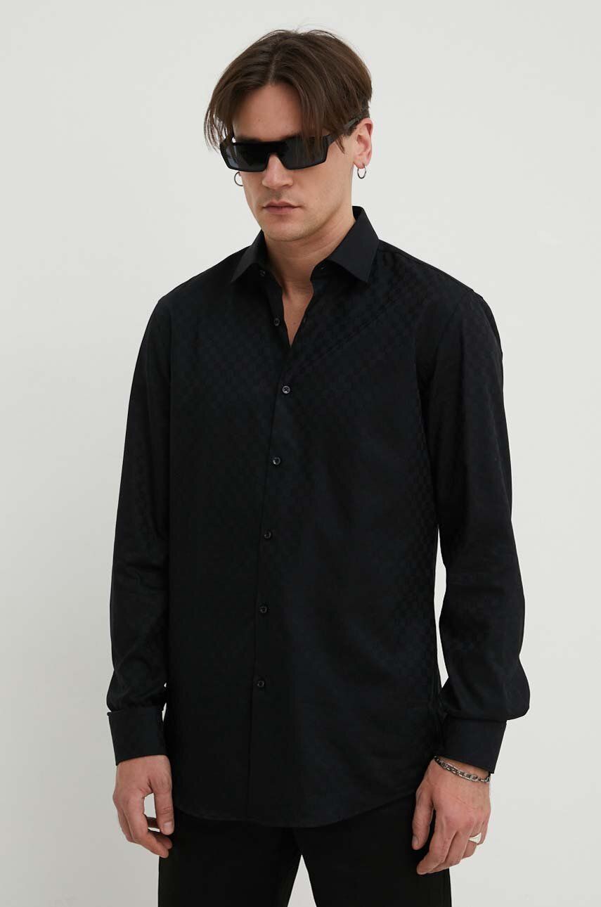 Levně Bavlněná košile HUGO černá barva, slim, s klasickým límcem, 50508316