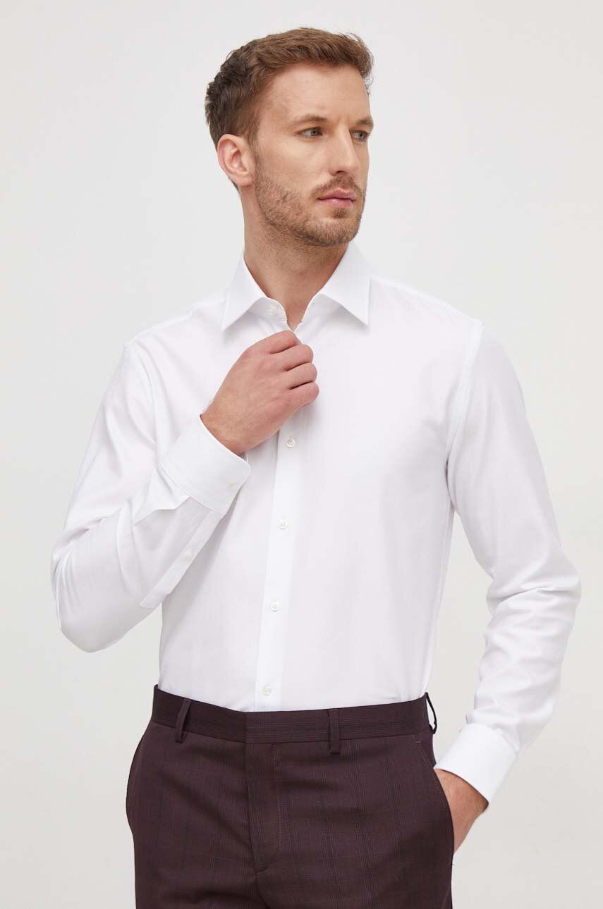 BOSS cămașă din bumbac bărbați, culoarea alb, cu guler clasic, slim 50508401