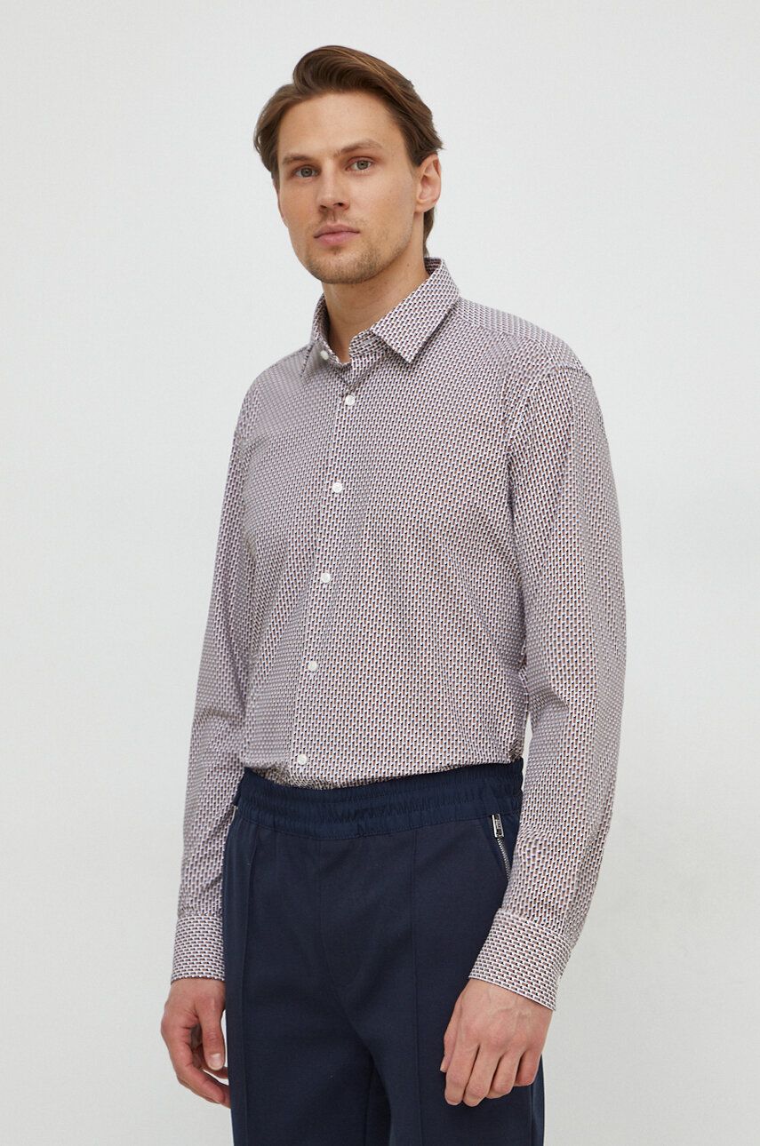 E-shop Košile BOSS pánská, béžová barva, slim, s klasickým límcem