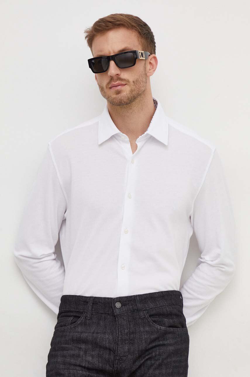 BOSS cămașă din bumbac bărbați, culoarea alb, cu guler clasic, relaxed 50508819