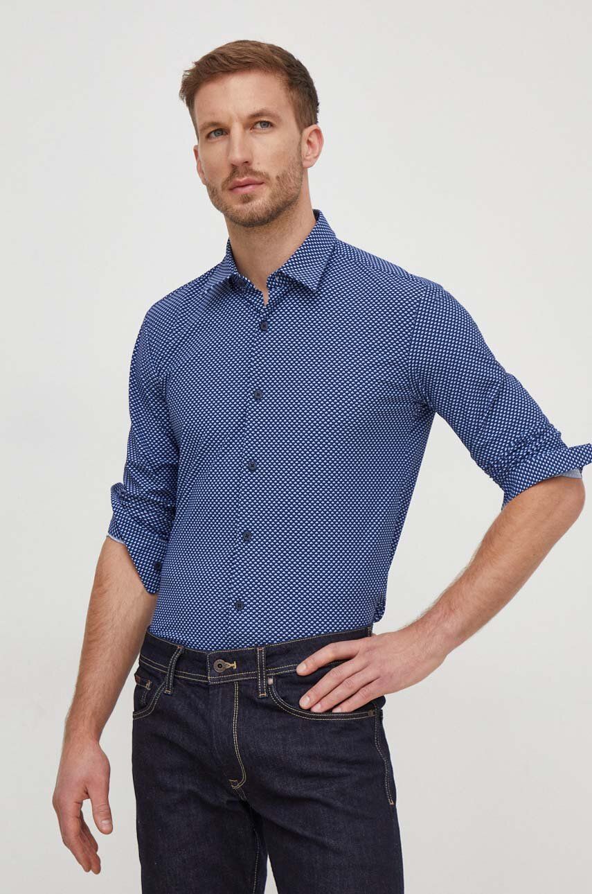 BOSS cămașă bărbați, culoarea bleumarin, cu guler clasic, slim 50508802