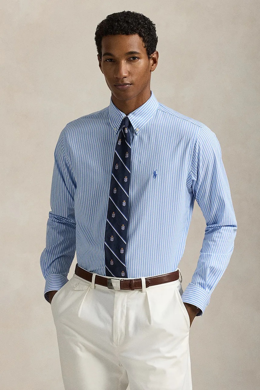 

Риза Polo Ralph Lauren мъжка в синьо с кройка по тялото с яка с копче 710929344, Син