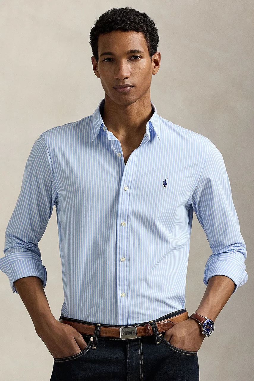 Levně Košile Polo Ralph Lauren pánská, modrá barva, slim, s límečkem button-down, 710929344