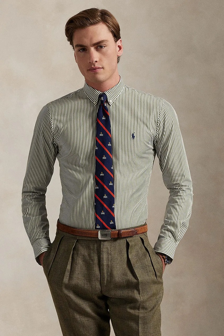 

Риза Polo Ralph Lauren мъжка в синьо с кройка по тялото с яка с копче 710929344, Зелен