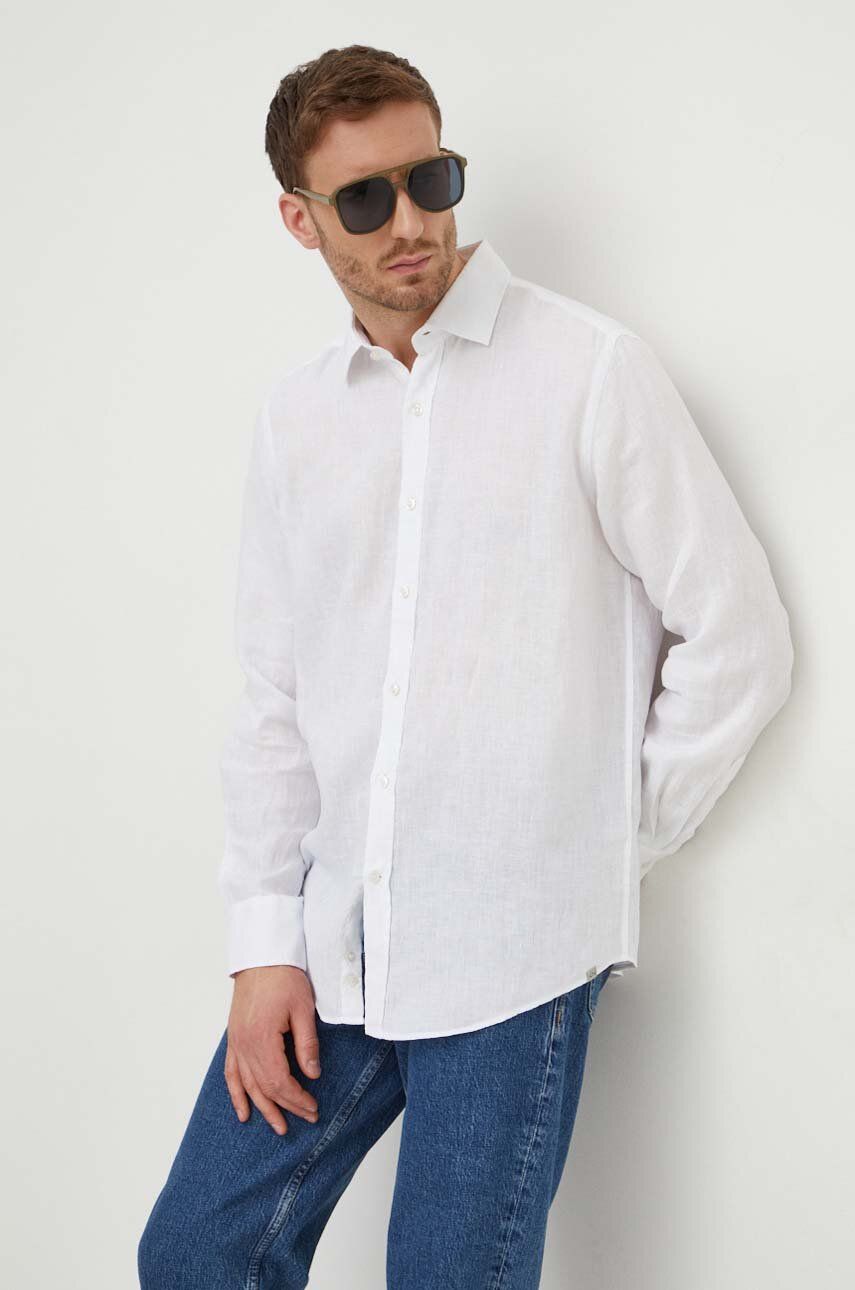 Levně Lněná košile Paul&Shark bílá barva, regular, s klasickým límcem, 24413322CF