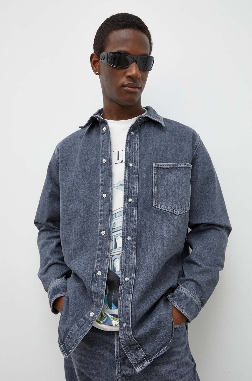 E-shop Džínová košile Samsoe Samsoe DAMON pánská, šedá barva, regular, s klasickým límcem, M23400079