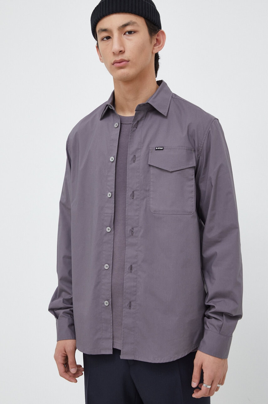 G-Star Raw camasa barbati, culoarea violet, cu guler clasic, regular