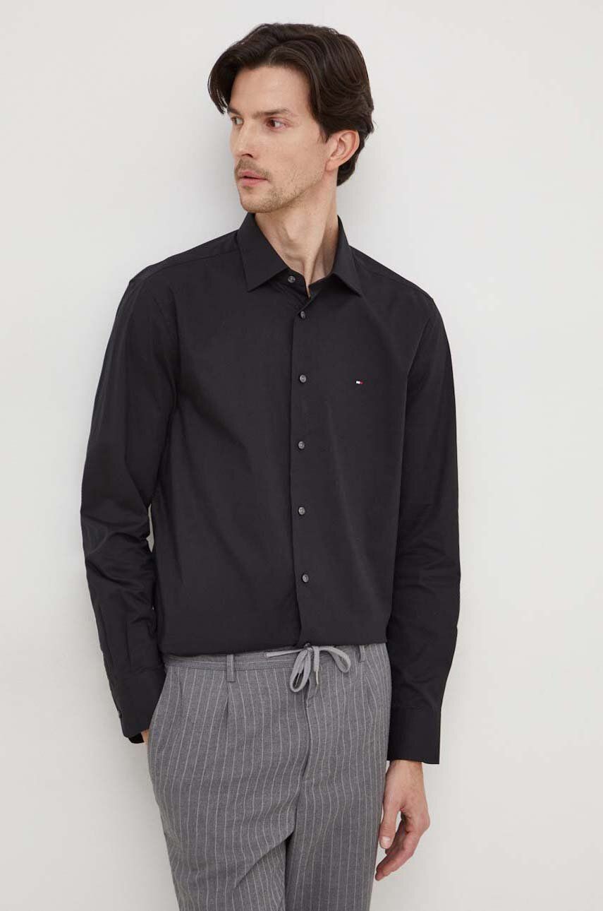 Levně Košile Tommy Hilfiger pánská, černá barva, regular, s klasickým límcem, MW0MW31219