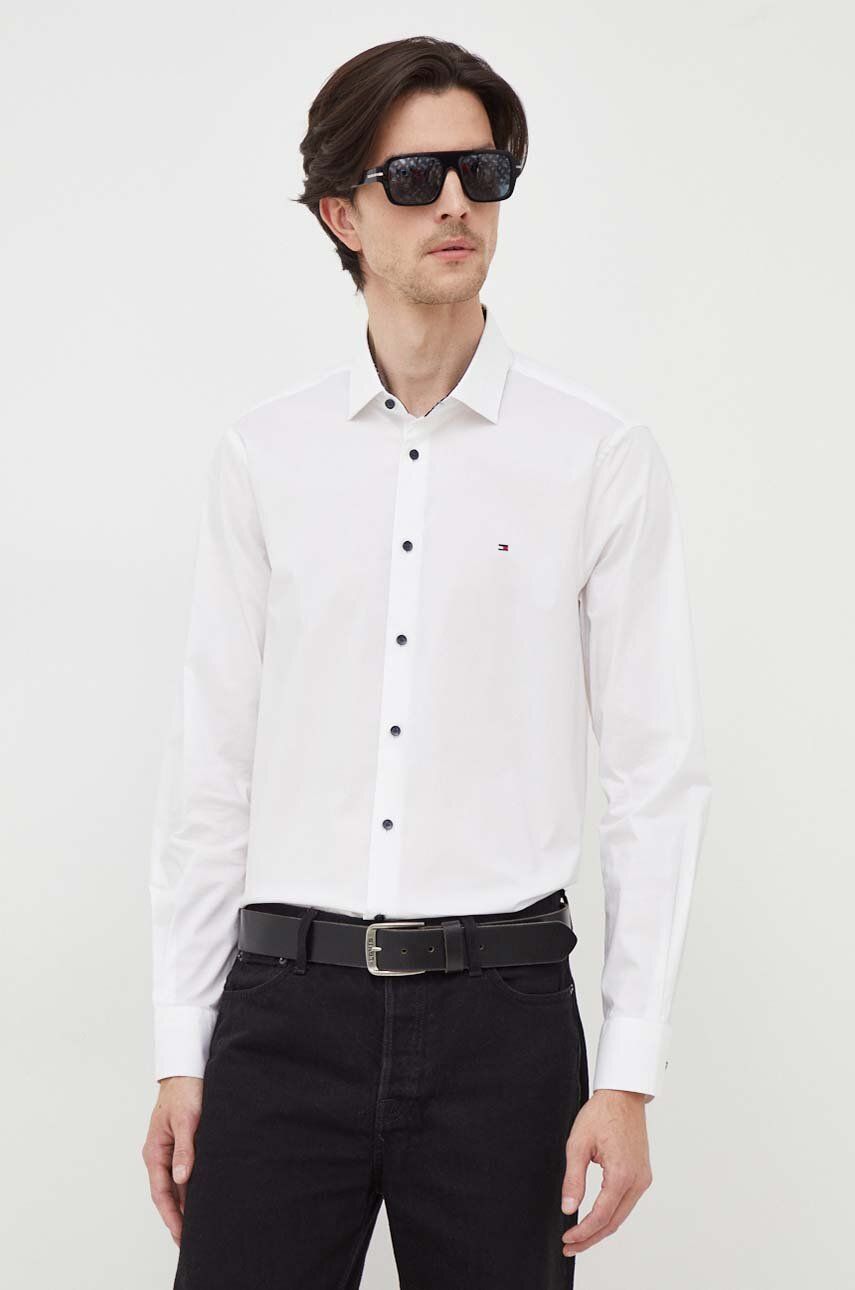 Levně Košile Tommy Hilfiger pánská, bílá barva, slim, s italským límcem