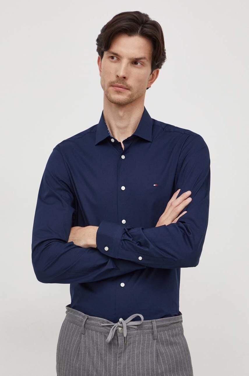 Levně Košile Tommy Hilfiger pánská, tmavomodrá barva, slim, s italským límcem, MW0MW34259