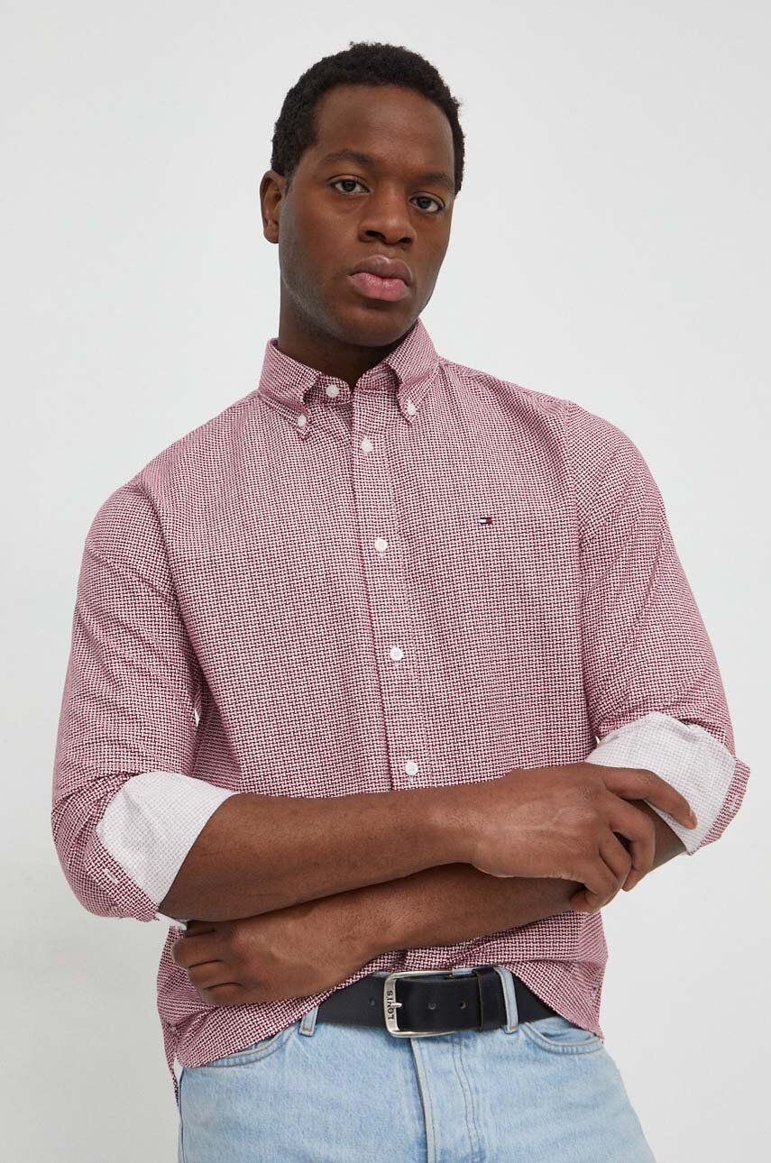 E-shop Bavlněná košile Tommy Hilfiger vínová barva, regular, s límečkem button-down