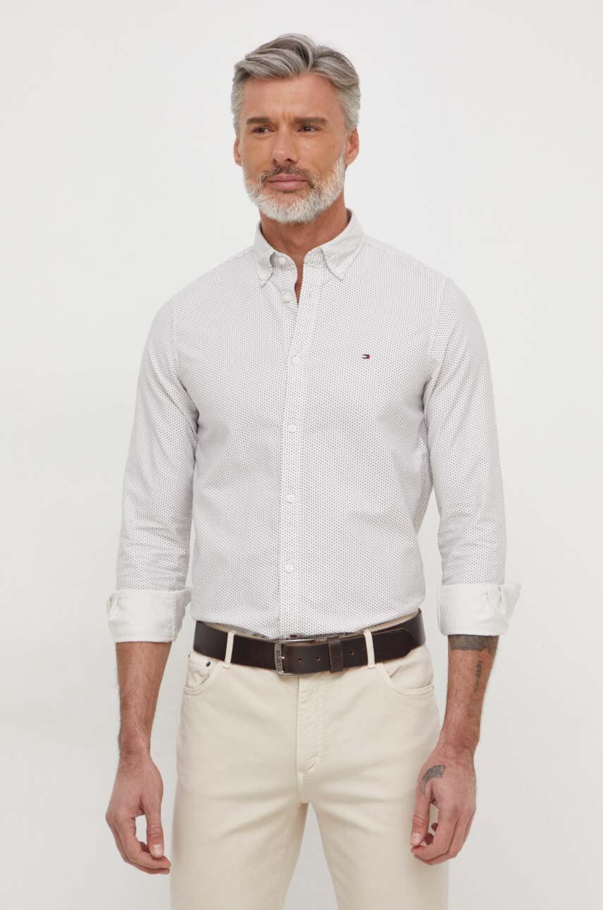 Levně Košile Tommy Hilfiger béžová barva, slim, s límečkem button-down, MW0MW33778