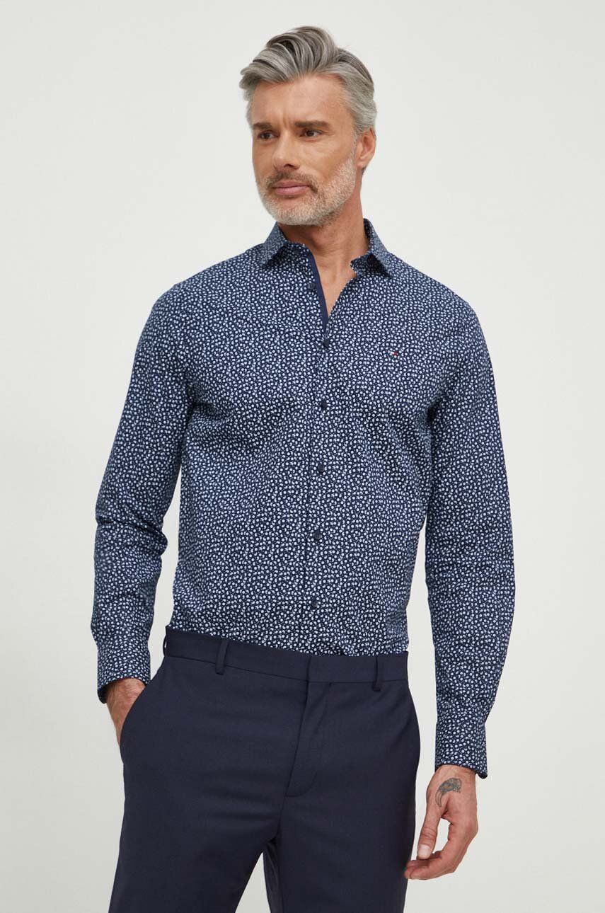 Levně Košile Tommy Hilfiger pánská, tmavomodrá barva, slim, s italským límcem, MW0MW33836