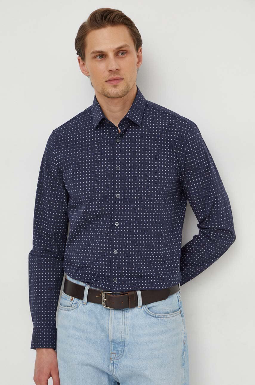 Košile Calvin Klein pánská, tmavomodrá barva, slim, s klasickým límcem, K10K112298