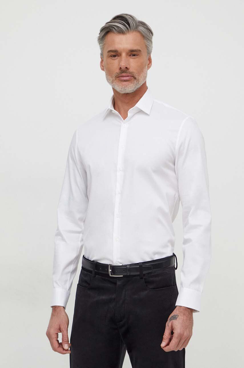 Levně Košile Calvin Klein pánská, bílá barva, slim, s klasickým límcem, K10K112299