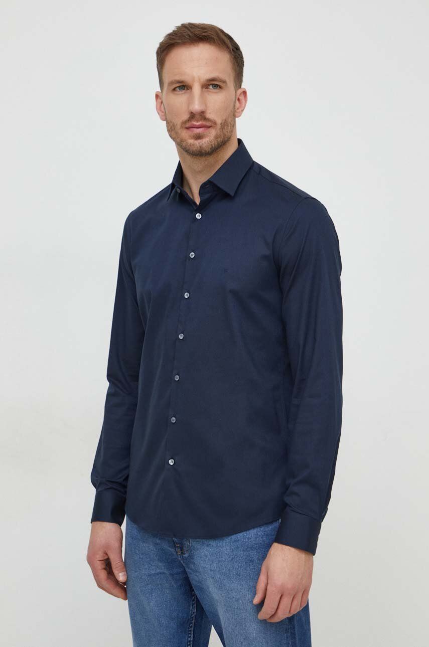 Levně Košile Calvin Klein pánská, tmavomodrá barva, slim, s klasickým límcem, K10K112301