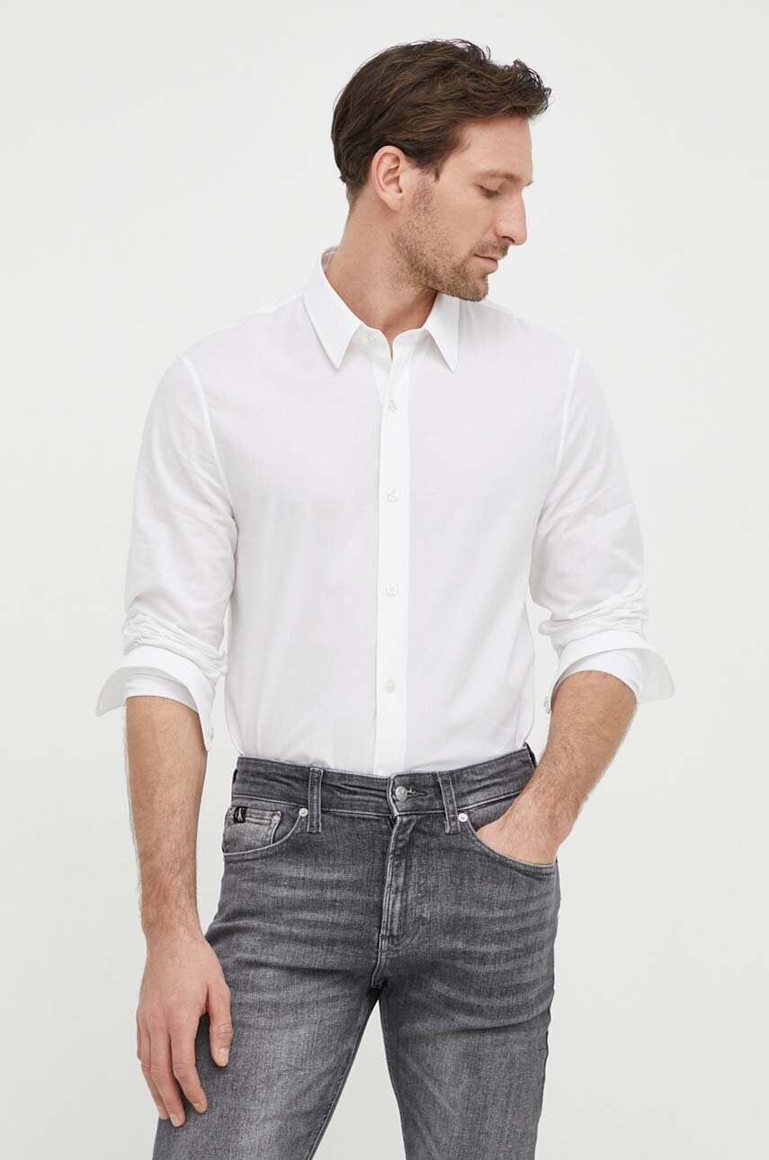 Levně Košile Guess SUNSET pánská, bílá barva, slim, s klasickým límcem, M4RH55 WFXX0