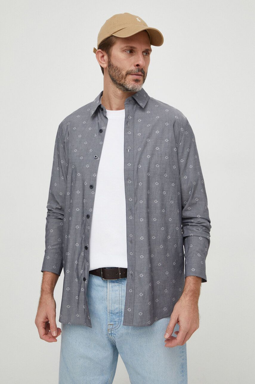 E-shop Košile Guess SUNSET pánská, šedá barva, slim, s klasickým límcem, M4RH55 WFXX0