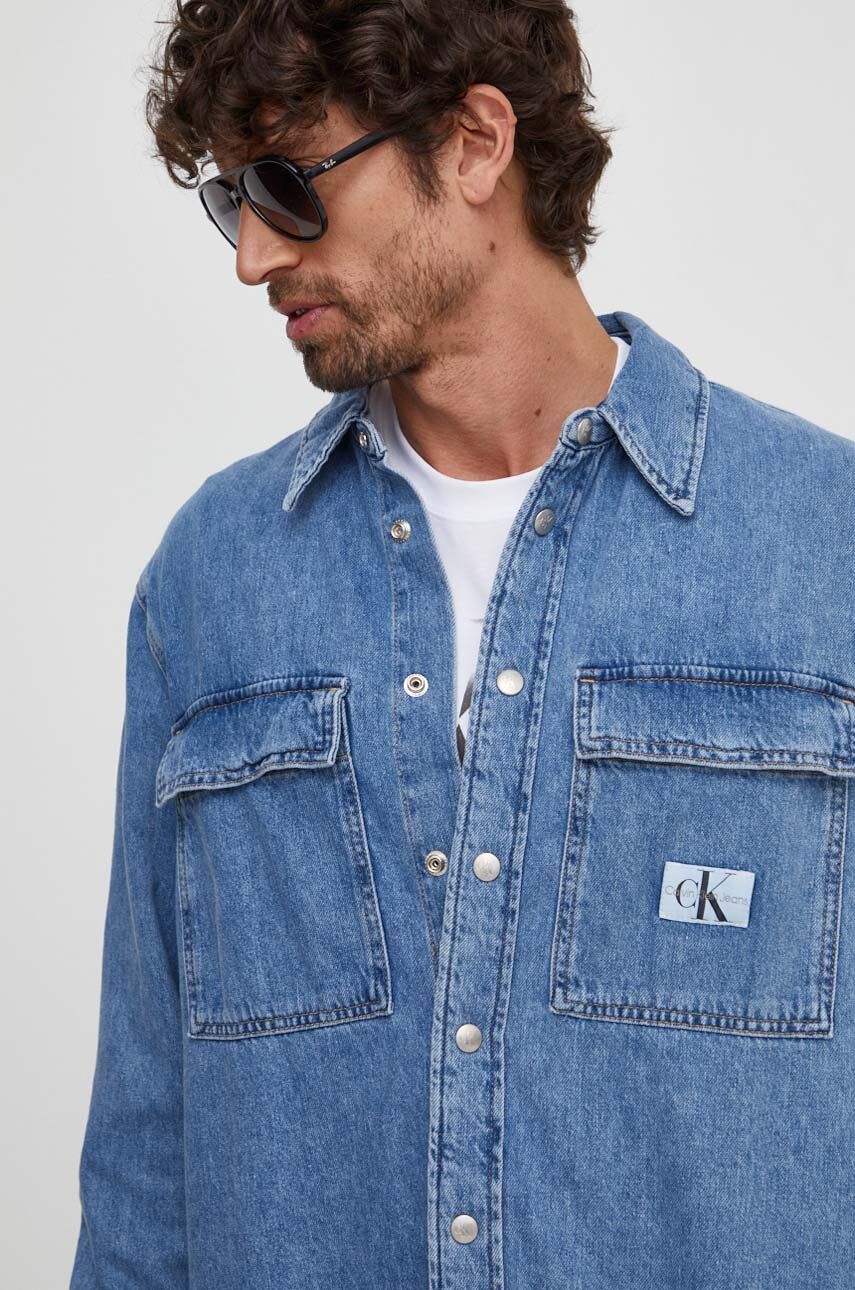 Levně Džínová košile Calvin Klein Jeans pánská, regular, s klasickým límcem, J30J324582