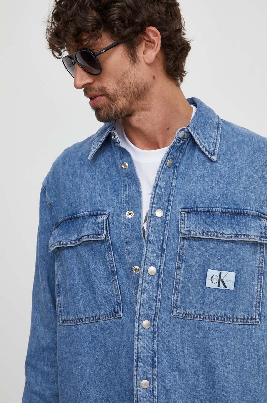 Levně Džínová košile Calvin Klein Jeans pánská, regular, s klasickým límcem