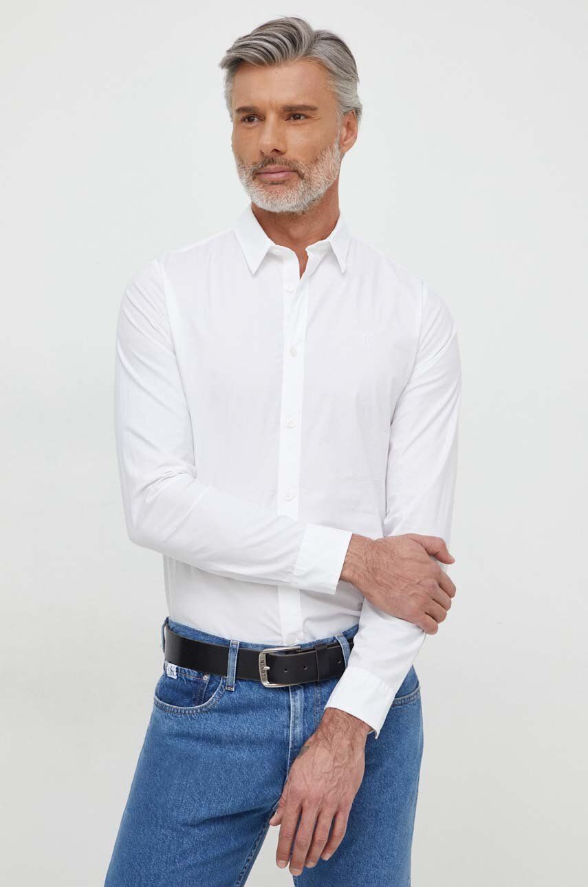 Levně Košile Calvin Klein Jeans pánská, béžová barva, slim, s klasickým límcem, J30J324614