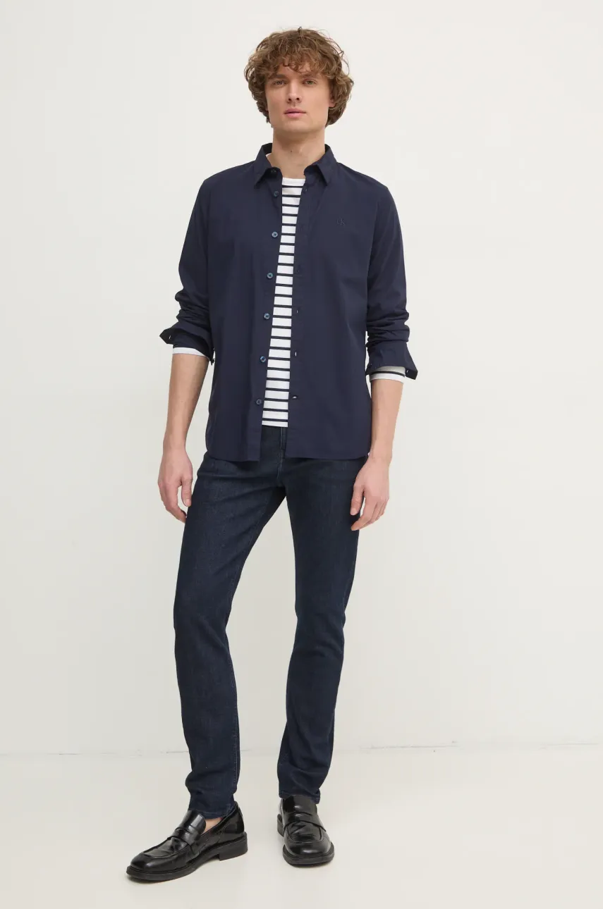 Рубашка Calvin Klein Jeans мужская цвет синий slim классический воротник Рубашка Calvin Klein Jeans мужская цвет синий slim классический воротник
