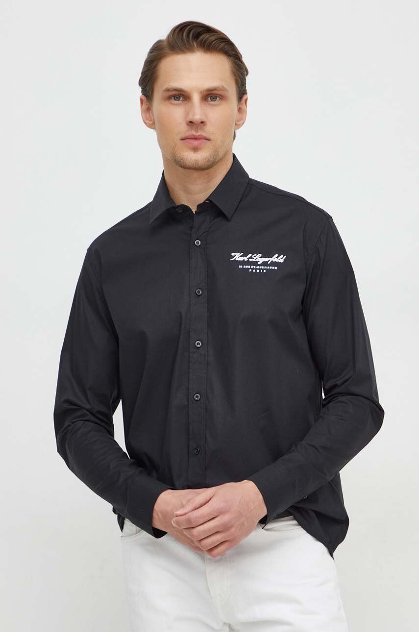Levně Košile Karl Lagerfeld pánská, černá barva, regular, s klasickým límcem, 541600.605940