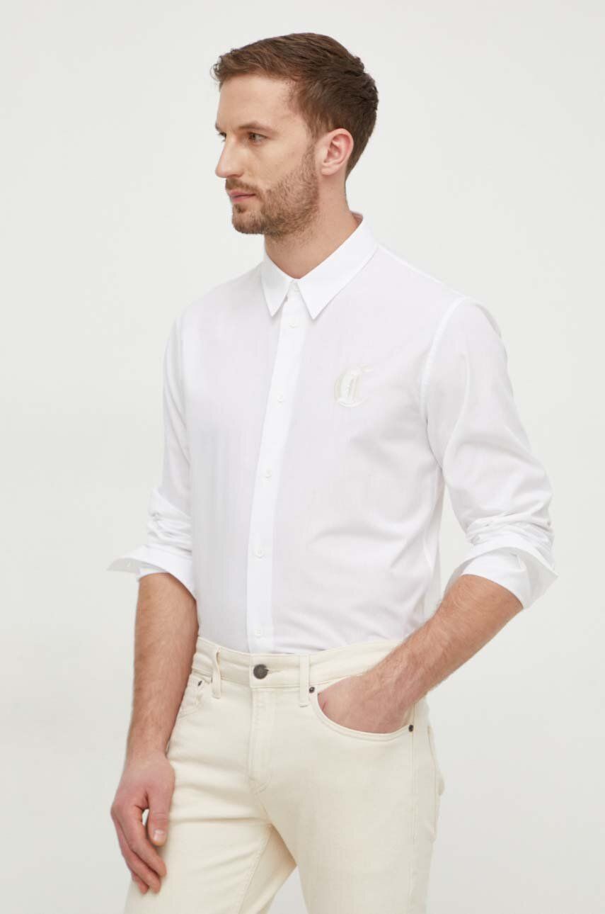 Levně Bavlněná košile Just Cavalli bílá barva, regular, s klasickým límcem, 76OAL2S1 CN500