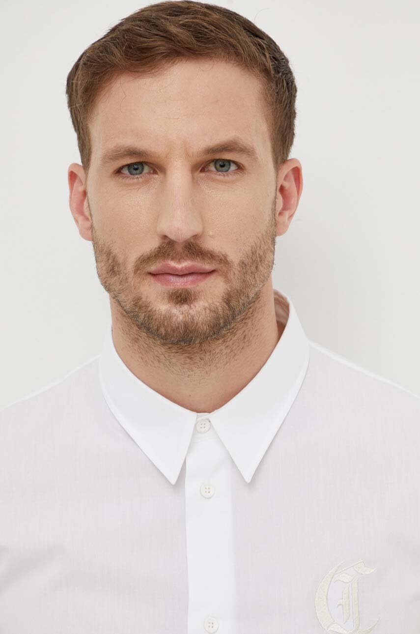 Βαμβακερό πουκάμισο Just Cavalli ανδρικό, χρώμα: άσπρο φωτογραφία