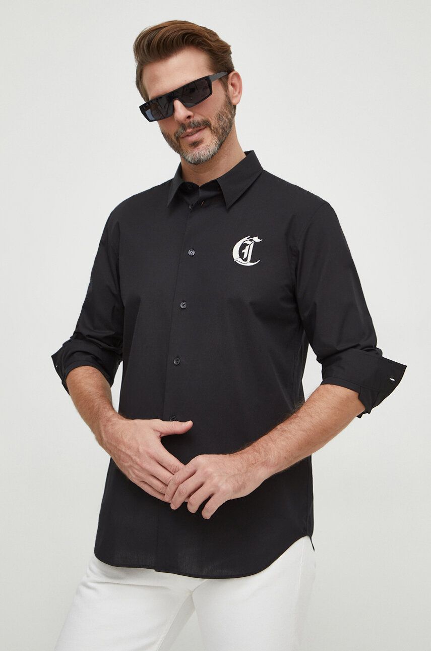 Levně Bavlněná košile Just Cavalli černá barva, regular, s klasickým límcem, 76OAL2S1 CN500