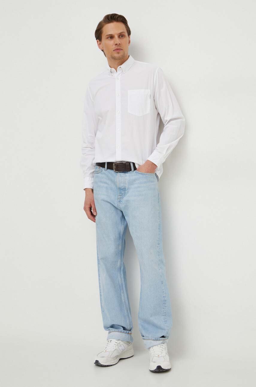 Pepe Jeans Camasa Din Bumbac Prince Barbati, Culoarea Alb, Cu Guler Button-down, Regular