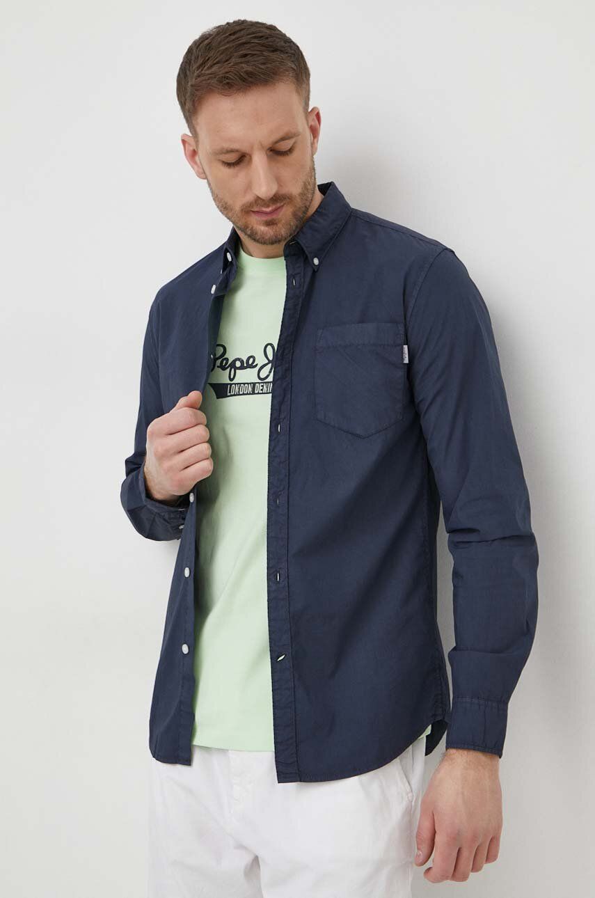 Pepe Jeans camasa din bumbac Prince barbati, culoarea albastru marin, cu guler button-down, regular