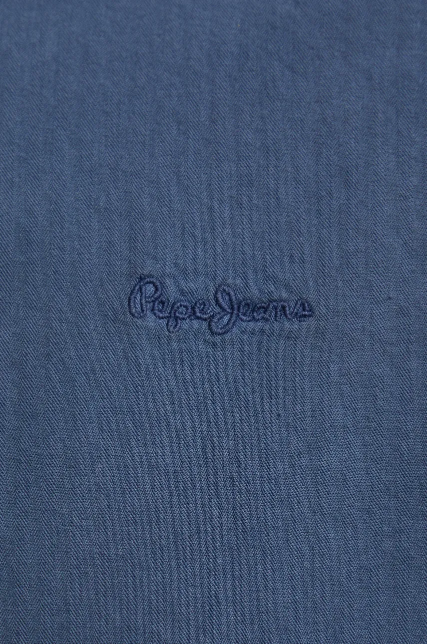 Хлопковая рубашка Pepe Jeans мужская цвет синий regular воротник button-down Хлопковая рубашка Pepe Jeans мужская цвет синий regular воротник button-down